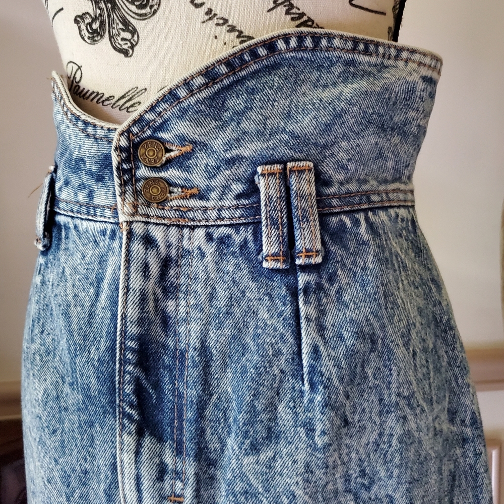 80s vintage Zena highrise acid wash denim pencil skirt - Picture 2 of 9